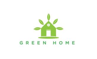 Accueil logo avec feuille, vert, icône vecteur illustration