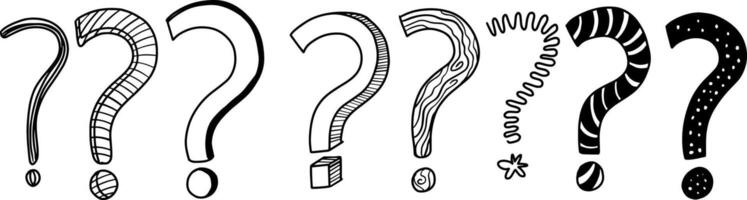 ensemble de main tiré question marque griffonnages sur blanc Contexte isolé, dessin animé vecteur typographie,