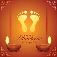 shubh dhanteras vœux Contexte avec déesse charan et pétrole lampe vecteur