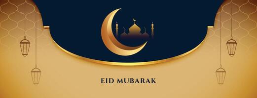 réaliste eid mubarak Festival bannière avec lune et islamique décoration vecteur