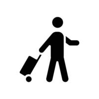 voyageur homme icône. Facile solide style. passager tirant roulant sac, affaires voyage, vacances, tourisme concept. noir silhouette, glyphe symbole. vecteur illustration isolé.