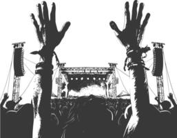 ai généré silhouette mains élevé à une la musique Festival noir Couleur seulement vecteur