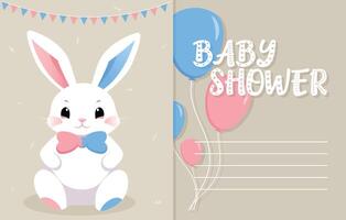 bébé douche ou le sexe fête carte. invitation le sexe faire la fête. mignonne lapin et des ballons. vecteur illustration