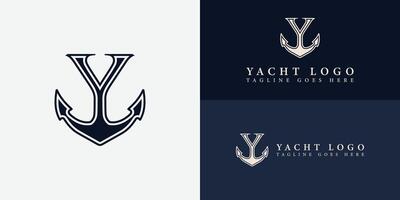 abstrait lettre y monogramme, ancre logotype. le logo de le yacht club, maritime dans bleu Couleur isolé sur une blanc Contexte. lettre ancre y dans bleu Couleur appliqué pour le yacht charte courtier logo vecteur