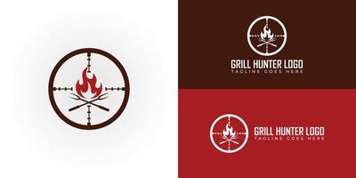 le gril chasseur logo appliqué pour le gril et barbecue logo conception inspiration présenté avec plusieurs blanc et rouge arrière-plans. le logo est adapté pour nourriture et restaurant affaires logo conception vecteur