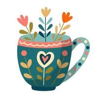 tasse avec une peint cœur fleur vecteur