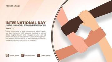 le international journée pour le élimination de racial la discrimination avec différent Couleur mains vecteur