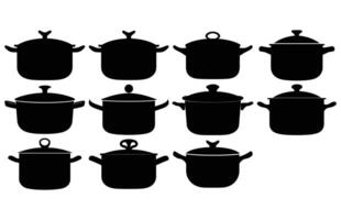 cuisine pot silhouette, cuisine cuisine des pots vecteur icône ensemble