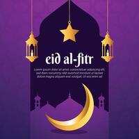 eid Al fitr salutation carte avec croissant lune et lanternes vecteur