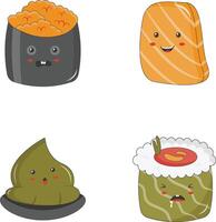 kawaii Sushi illustration sur blanc Contexte. dessin animé personnage collection. vecteur