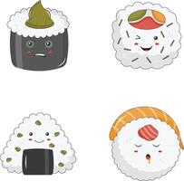 kawaii Sushi illustration sur blanc Contexte. dessin animé personnage collection. vecteur