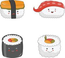 kawaii Sushi illustration sur blanc Contexte. dessin animé personnage collection. vecteur