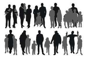 silhouette image de foule de adultes et enfants, famille, isolé vecteur