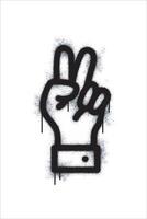 main symbole, deux doigt avec vaporisateur graffiti peint dans noir sur blanche. main symbole. isolé sur blanc Contexte. vecteur illustration