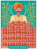 Rajasthan tourisme décoratif collage avec hawa mahal et originaire de culture homme vecteur