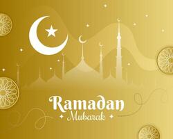 ramzan mubarak salutation avec islamique mosquée structure et eid lune vecteur