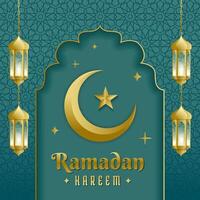 ramzan mubarak salutation avec islamique conception lanterne et eid lune vecteur