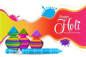 coloré content Holi hindou Festival fête salutation avec Couleur éclaboussure vecteur