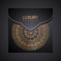 luxueux mandala ornement Contexte. décoration mandala modèle sur une foncé noir Contexte. luxueux d'or mandala vecteur. invitation carte. mandala modèle avec métallique d'or couleur. vecteur