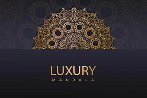 luxe mandala ornement sur une noir Contexte. luxueux d'or mandala vecteur. décoratif d'or mandala cadeau carte. mandala modèle avec or couleur. Créatif luxe arabesque mandala Contexte. vecteur