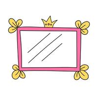 minimaliste rectangulaire vecteur Cadre avec couronne isolé sur blanc Contexte. rose miroir pour peu princesse, magnifique décoratif frontière, main dessiné, griffonnage illustration.