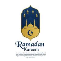 Ramadan kareen vecteur affiche plat art avec mosquée condamner et pendaison lanterne dans Contexte croissant lune et étoilé ciel nuit conception isolé gratuit modifiable pour contenu Matériel atout