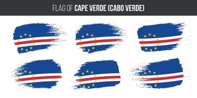 cap verde drapeaux ensemble brosse accident vasculaire cérébral grunge vecteur illustration drapeau de cabo verde isolé sur blanc