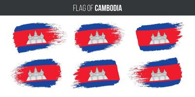 Cambodge drapeaux ensemble brosse accident vasculaire cérébral grunge vecteur illustration drapeau de Cambodge isolé sur blanc