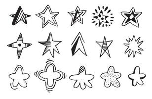 ensemble d'étoiles dessinées à la main. collection de doodles étoiles sur fond blanc. vecteur