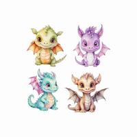 aquarelle mignonne bébé dragon ensemble, garderie vecteur