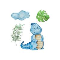 aquarelle mignonne bébé dinosaures ensemble, garderie illustration vecteur