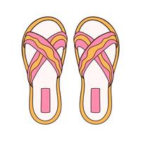pantoufle avec vague rayures Jaune et rose Couleur icône dans dessin animé style. Tongues femelle des chaussures pour plage contour symbole. vecteur illustration isolé sur une blanc Contexte.
