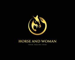 femme et cheval logo icône conception vecteur modèle.