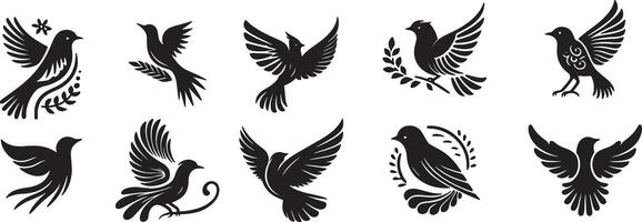 ai généré ensemble de des oiseaux vecteur silhouettes pour logo clipart conception concept, isolé sur une blanc Contexte