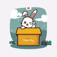 mignonne lapin dessin animé avec paix pose vecteur