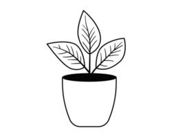 plante dans pot vecteur icône pour Accueil décoration. plante d'appartement noir et blanc ligne illustration.