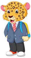 mignonne léopard dessin animé Aller à école vecteur illustration. mignonne léopard dans école uniforme avec sac