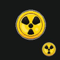 Jaune cercle nucléaire signe dans pixel art style vecteur