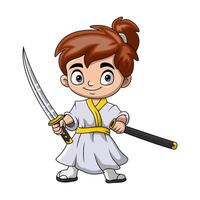 mignonne samouraï guerrier garçon dessin animé vecteur