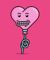 emoji dans pixel art illustration de une cœur en forme de ballon montrant dents. pouvez être utilisé pour autocollants, jouet, Valentin, rencontre, invitation, t chemise, Vêtements vecteur