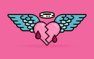 8 bit pixel illustration de cœur ou l'amour cette blessés et saignement devient un ange et a ailes à voler. pouvez être utilisé pour autocollant, t chemise, cadeau, sortir ensemble invitation, affiche, Valentin salutation vecteur