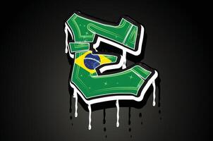 Brésil drapeau e main caractères graffiti vecteur modèle