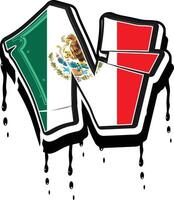 Mexique drapeau n main caractères égouttage graffiti vecteur modèle