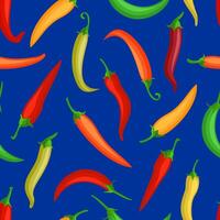 vecteur illustration de une sans couture modèle avec le Chili poivrons. foncé Contexte. mexicain épicé légume, nourriture arôme décoratif Contexte. pour textile, en tissu conception, fond d'écran, emballage papier