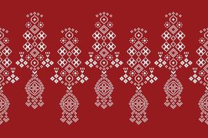 traditionnel ethnique motifs ikat géométrique en tissu modèle traverser point.ikat broderie ethnique Oriental pixel rouge Contexte. abstrait, vecteur, illustration. texture, Noël, décoration, papier peint. vecteur