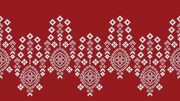 traditionnel ethnique motifs ikat géométrique en tissu modèle traverser point.ikat broderie ethnique Oriental pixel rouge Contexte. abstrait, vecteur, illustration. texture, Noël, décoration, papier peint. vecteur