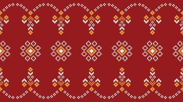 traditionnel ethnique motifs ikat géométrique en tissu modèle traverser point.ikat broderie ethnique Oriental pixel rouge Contexte. abstrait, vecteur, illustration. texture, Noël, décoration, papier peint. vecteur