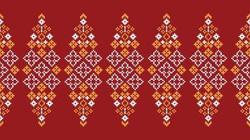 traditionnel ethnique motifs ikat géométrique en tissu modèle traverser point.ikat broderie ethnique Oriental pixel rouge Contexte. abstrait, vecteur, illustration. texture, Noël, décoration, papier peint. vecteur