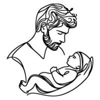 continu un noir ligne art dessin Parents avec nouveau née bébé griffonnages contour style vecteur illustration sur blanc Contexte