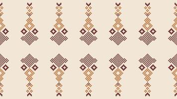 traditionnel ethnique motifs ikat géométrique en tissu modèle traverser point.ikat broderie ethnique Oriental pixel marron crème Contexte. abstrait, vecteur, illustration. texture, écharpe, décoration, papier peint. vecteur